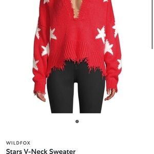 Wildfox Red Stars V-Neck Sweater